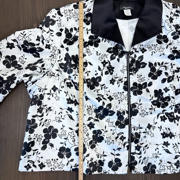 R&M Richards Woman Jacket 34W Black White Floral Zip-Up Sequins Special Occasion - Picture 12 of 13